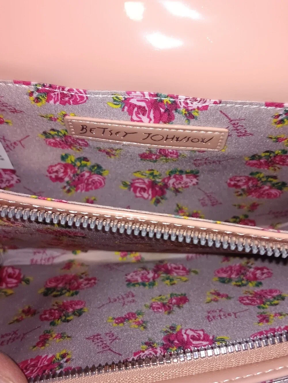 Betsey Johnson Pink Patent Leather Crossbody Bag with Bow
